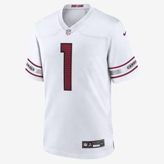 Rep one of your team's top stars with this Arizona Cardinals Jersey. Proper ventilation and a loose fit help provide a dry, comfortable wear with the authentic look of the on-field uniform. White Cotton Team Logo Jersey, White Cotton Jersey With Team Logo, White Sportswear Jersey, White Cotton Jersey For Game Day, White Cotton Jersey For Team Events, White Cotton Jersey For Sports Fans, White Cotton Fan Gear Jersey, White Sports Jersey For Sports Season, White Tops With Team Logo For Football Season