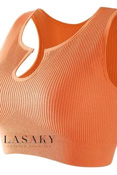 Lasaky - Performance-enhancing Sports Bra with Advanced Anti-Shock and Anti-Droop Technology, Wire-Free, Ideal for Running, Yoga, Exercise, and Fitness. Orange Stretch Athleisure Sports Bra, Orange Activewear With Medium Support For Gym, Orange Athleisure Sports Bra With Stretch, Orange Activewear For Gym With Medium Support, Orange Athleisure Stretch Sports Bra, Functional Fitted Orange Sports Bra, Orange Fitted Functional Sports Bra, Fitted Orange Functional Sports Bra, Functional Orange Sports Bra For Training