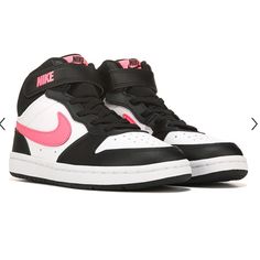 Brand New Black, White & Pink High Top Nikes Nike Sporty High-top Sneakers With Round Toe, Sporty High-top Sneakers For School, Sporty High-top Skate Shoes For School, Mid-top Synthetic Sneakers For School, Nike Sporty Ankle-high High-top Sneakers, Casual High-top Basketball Shoes For School, Synthetic Mid-top Sneakers For School, Sporty Ankle-high Skate Shoes, Nike Sporty Sneakers For School