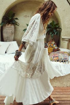 Pleated Splicing Lace Beach Cover Up Maxi Dress Bohemian Schick, Moda Hippie, Boho Chique, Boho Mode, Mode Hippie, Estilo Hippie, Boho Fashion Bohemian, Mode Boho, Bohol