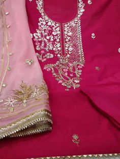 Item Overview ATHARVA Hand Embroidery Salwar Kameez/Embroidery Neck Hot Pink/Chiffon Gota Dupatta Baby Pink/Cutom Stitch/Tunic/Patiala/Anarkali/Churridar/ Dno. CH1676 Fabric: * Shirt - Chanderi Silk- Hand Embroidered Neck - Hot Pink color - 2.5 Mts - Beautiful Hand Embroidery * Dupatta: Chiffon Chinnon Dupatta Baby Pink- Beautiful Gota Work Dupatta/All over Embroidery - 2.5 Mts- Latkans Tassels * Bottom Santoon Silk 2.5 Mts. Excusive Hand Embroidered Party Wear Punjabi Suit. Customization: * Fab Hot Pink Punjabi Suit, Contrast With Pink Colour Suit, Chikankari Embroidered Dola Silk Anarkali With Straight Kurta, Chikankari Embroidered Straight Kurta Anarkali Set, Festive Mulmul Anarkali Set With Mirror Work, Transitional Semi-stitched Kurta With Gota Work, Anarkali Churidar With Mirror Work And Straight Kurta, Anarkali Churidar With Mirror Work, Anarkali Salwar Kameez With Dabka Work For Diwali