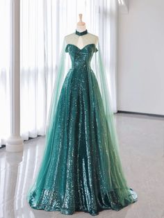 Prom Dress Poofy Sleeves, Merida Prom Dress, Show Stopping Prom Dresses, Princess Prom Dresses Fairytale, Princess Ball Gowns Fantasy Fairytale, Once Upon A Time Dresses, Green Long Prom Dress, Prom Dress Green, Homecoming Dresses Long