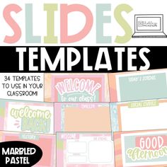 the cover of slides templates is shown in pastel colors and features colorful lettering