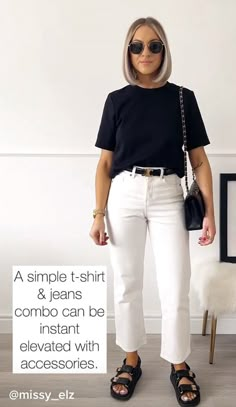 White Mom Jeans Outfit, Minimal Casual Outfit, Missy Elz, Boho Beach Outfit, Mom Fits, Teacher Fits, Simple Style Outfits, Summer Outfits Ideas, White Jeans Outfit