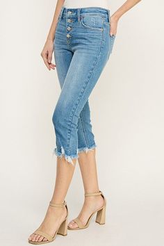 Details Style No. AT1101CKBU Elevate your denim game with the Mid Rise Capri featuring a frayed hem and distressed details. Designed specifically for plus-size figures, these capri jeans offer both style and comfort, making them a must-have addition to your wardrobe. Highlights Super Stretchy Denim Comfort High Quality Material Capri Length Mid-rise design Frayed with Distressed Medium Stone Wash Exposed Button Shape & fit • Skinny fit • Mid rise • Frayed HemSpecifications: Front Rise: 9 inches Dark Wash Stretch Cropped Jeans With Frayed Hem, Stretch Cropped Jeans With Frayed Hem In Dark Wash, Stretch Mid-rise Cropped Jeans With Frayed Hem, Stretch Cropped Jeans With Frayed Hem In Medium Wash, Spring Jeans With Unfinished Hem, Stretch Cutoff Jeans With Frayed Hem, Spring Light Wash Cropped Jeans With Frayed Hem, Stretch Cropped Jeans With Frayed Hem, Spring Cropped Jeans With Frayed Hem In Light Wash