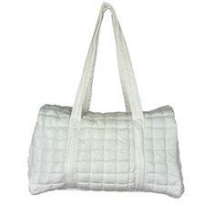 Get ready to travel in style with our GZ-2812 Puffer Quilted Duffle in white! This cute and stylish pack is perfect for all your travel needs. It's lightweight and easy to pack, making it the perfect accessory for your next adventure. Say bye-bye to boring travel bags and hello to our fun and playful duffle! Cheap White Duffle Bag For Travel, Affordable White Duffle Bag For Everyday Use, Cheap Functional White Duffle Bag, Cheap White Sports Duffle Bag, White Duffle Bag With Zipper For Everyday Use, White Rectangular Travel Bag With Zipper, White Duffle Bag With Zipper Closure For Everyday Use, White Travel Bag With Zipper Closure For Daily Use, White Duffle Bag With Zipper For Daily Use