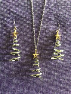 Christmas Tree Necklace and Earrings  Alloy, 1 3/4" x 1" Earrings on rhodium ear wires  Necklace on 18" stainless steel chain Christmas Tree Necklace, Wire Necklace, Tree Necklace, Wedding Jewellery, Wedding Jewelry Sets, Necklace And Earrings, Steel Chain, Stainless Steel Chain, Ear Wires