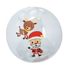 an inflatable christmas ball with santa claus and reindeer on the front, white background