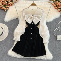 Cute v-neck bow long sleeve dress black fashion dressFabric: blendedColor: blackSize(cm): M, L(1inch=2.54cm)M length 83cm bust 84cm waist 74cmL length 84cm bust 88cm waist 78cm Elegant Bow Dresses For Fall, Elegant Fall Dresses With Bow, Black Bow Tie Evening Dress, Elegant Mini Dress With Bow Tie For Formal Occasions, Elegant Bow Tie Mini Dress For Formal Occasions, Chic Mini Dress With Bow For Fall, Elegant Formal Mini Dress With Bow Tie, Black Party Dress With Bow Tie, Black Bow Tie Dress For Party