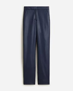 J.Crew: Kate Straight-leg Pant In Faux Leather For Women Chic Faux Leather Straight Leg Pants, Spring Sleek Straight Leg Leather Pants, Sleek Straight Leg Leather Pants For Spring, Chic Faux Leather Straight Leg Bottoms, Chic Wide Leg Pants With Straight Hem For Fall, Fitted Faux Leather Pants With Faux Front Pockets, Sleek Leather Bottoms For Fall, Trendy Tapered Leg Leather Pants For Work, Chic Faux Leather Pants For Formal Occasions