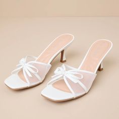 Purchased For Wedding Events And Ended Up Wearing A Taller Heel. New With Tags And Box. Purchased Off Lulus. Listing For Details. Https://Www.Lulus.Com/Products/Jump-Up-White-Patent-Mesh-Bow-Slide-Sandals/2370931.Html Details Man Made Material. Imported. 2.75" Wrapped Spool Heel. Cushioned Insole. Rubber Sole Has Nonskid Markings. Style 2370931 Summer Wedding Shoes With Padded Heel And Closed Toe, Summer Wedding Shoes With Padded Heel, Chic Summer Wedding Shoes, Summer Wedding Shoes With Padded Heel And Round Toe, Synthetic Heels For Summer Wedding, Summer Wedding Shoes With Open Heel And Padded Heel, Synthetic Summer Wedding Shoes With Round Toe, Summer Wedding Shoes With Padded Open Heel, Chic Open Toe Wedding Shoes For Summer