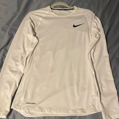 Never Worn, Perfect Condition Dri-Fit, Online For $30 White Long Sleeve Sports Tops, Casual Long Sleeve Sports Shirt, Nike Sporty Long Sleeve Top, Nike Fitted Long Sleeve Tops, Nike Fitted Casual Shirt, Nike Casual Long Sleeve Shirt, Shirts Nike, Nike White, Nike Shirts