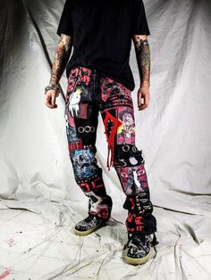 Custom Horror Thriller Punk Emo Metal Rock Goth Trap Anime - Etsy Grunge Streetwear Bottoms With Graffiti Print, Grunge Graffiti Print Bottoms For Streetwear, Halloween Grunge Streetwear Bottoms, Grunge Halloween Streetwear Bottoms, Edgy Streetwear Bottoms With Graffiti Print, Grunge Bottoms For Halloween Streetwear, Edgy Halloween Streetwear Bottoms, Emo Cotton Bottoms For Streetwear, Edgy Cotton Bottoms For Festival