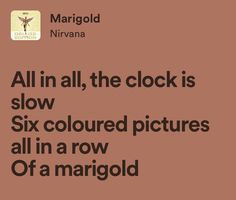 the text reads all in all, the clock is slow six colored pictures all in a row of a margold