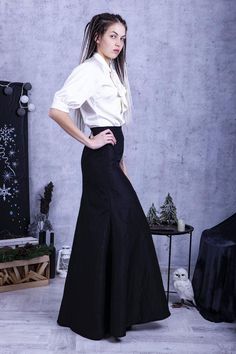 - Long taffeta skirt- High waist silhouette design- Silk top with a bow tie- 25+ colors of silk Model wears size US 8, she is 180 cm tallPlease, use this size chart to select your sizeUS 0 >>> Bust 82 cm (32.5 inches) Waist 64 cm (25 inches) Hips 89 cm (35 inches)US 2 >>> Bust 85 cm (33.5 inches) Waist 66 cm (26 inches) Hips 92 cm (36 inches)US 4 >>> Bust 88 cm (34.5 inches) Waist 68 cm (27 inches) Hips 94 cm (37 inches) US 6 >>> Bust 90 cm (35.5 inches) Waist Elegant Dress With Voluminous Skirt For Night Out, Feminine Long Maxi Skirt For Evening, Formal Flared Dress With Ruffles, Feminine Evening Long Maxi Skirt, Elegant Wedding Maxi Skirt, Elegant Fitted Full Maxi Skirt, Elegant Formal Maxi Skirt With Gathered Detail, Chic Silk Skirt For Wedding, Elegant Party Gathered Skirt