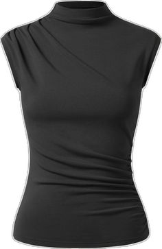 Elegant Fitted Asymmetrical Top, Elegant Ruched Tops For Layering, Fitted Ruched Tops For Layering, Elegant Asymmetrical Ruched Tops, Elegant Ruched Asymmetrical Tops, Modern Fitted Top With Asymmetrical Hem, Fitted Tops With Ruched Sides For Night Out, Versatile Asymmetrical Fitted Tops, Elegant Fitted Mock Neck Top For Night Out