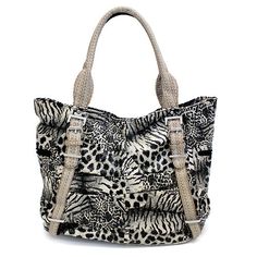 Multi Animal Print Leopard Zebra Giraffe Faux Leather Tote Handbag Bag Beige - Accessoriesforever Animal Design Tote Shoulder Bag For Daily Use, Daily Use Animal Design Tote Shoulder Bag, Leopard Print Travel Bag With Animal Design, Travel Leopard Print Shoulder Bag, Everyday Leopard Print Bags With Leather Handles, Leopard Print Large Capacity Shoulder Bag For Travel, Leopard Print Bags With Leather Handles For Everyday Use, Large Capacity Leopard Print Shoulder Bag For Travel, Large Capacity Leopard Print Tote Shoulder Bag