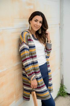 Multi Color Striped Cardigan - $42.00 -        - Betsey's Boutique Shop Multicolor Sweater For Fall Layering, Multicolor Fall Sweater For Layering, Multicolor Cotton Outerwear For Day Out, Multicolor Winter Sweater For Day Out, Winter Multicolor Sweater For Day Out, Winter Day Out Multicolor Sweater, Multicolor Cardigan For Winter Day Out, Casual Multicolor Cardigan For Layering, Multicolor Winter Cardigan For Day Out