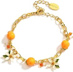 PRICES MAY VARY. Title: Kaipink Orange Blossom Flower Enamel Charm Bracelet Jewelry Gift Juicy Grape Mothers' Day Vacation. Product Type: Departments > Girls > Jewelry > Bracelets > Charm Enamel Charm Bracelet, Charms For Charm Bracelets, Charm Bracelet Aesthetic, Orange Blossom Flower, Blossom Bracelet, 90s Jewelry, Orange Jewelry, Amazon Jewelry, Preppy Jewelry