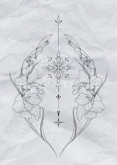 an artistic drawing of flowers on paper