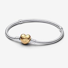 Pandora Moments Heart Clasp Snake Chain Bracelet | Two-tone | Pandora US Pandora Chain Bracelet, Pandora Logo, Romantic Backdrop, Dangle Bracelet, Charms Pandora, House Logo, Bracelet Pandora, Silver Plated Bracelet, Snake Chain Bracelets