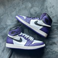 Used Size 10.5 With Box Sporty Purple High-top Sneakers With Contrast Sole, Purple Leather Low-top Jordan Shoes, Purple Leather Lace-up Jordan Shoes, Purple Leather Lace-up Custom Sneakers, Purple Sneakers With Rubber Sole For Streetwear, Purple Leather Sneakers With Rubber Sole, Purple Low-top Sneakers With Contrast Sole, Low-top Purple Sneakers With Contrast Sole, Purple Leather Sporty Sneakers