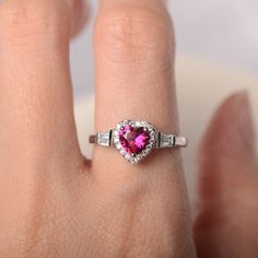 All HANDMADE ITEMS SHIP IN APPROX 8 DAYS Main Stone: Lab created ruby Main Stone Size: Heart cut 6 mm x 6mm Main Stone Weight: 1.16 carat Side Stone: CZs Height From The Ring Setting Bottom(to gemstone top): about 5.25 mm Width of Ring band Measure: gradually varied,about 2.08 to 2.31 mm Material: .925 Sterling Silver/14K White Gold/14K Yellow Gold/14k Rose Gold Engraved: Available For FreeNo more than 13 letters) Customized:Of course! Tell me what you want Includes With Order: All of my store i Pink Lab-created Ruby Promise Ring, Red Dainty Heart Ring For Valentine's Day, Dainty Jewelry For Valentine's Day Proposal, Diamond Heart Cut Birthstone Ring, Heart Shaped Solitaire Birthstone Ring For Anniversary, Red Dainty Heart Ring For Anniversary, Dainty Red Heart Ring For Anniversary, Valentine's Day Ruby Wedding Ring, Valentine's Day Heart Shaped Birthstone Ring