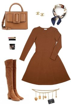 Another closet staple is a sweater dress. A monochromatic look will make for a major fashion moment. #dressyoutfitswinter #dressescasualwinter #fashiondresses #sweaterdressoutfit #flareddressesclassy Casual Brown Winter Dress, Elegant Solid Sweater Dress For Winter, Brown Long Sleeve Sweater Dress For Winter, Elegant Beige Sweater Dress For Winter, Elegant Solid Color Winter Sweater Dress, Elegant Knee-length Winter Dresses, Wool Sweater Dress For Fall, Elegant Knit Midi Sweater Dress, Elegant Knit Midi Length Sweater Dress