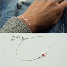 Red enamel heart bracelet DE T A I L S ✦ available in silver ✦ heart size: 6mm ✦ chain style : italian box chain L E N G T H Adjustable using a movable round silicone bead (5mm) that slides along the chain M A T E R I A L 925 solid sterling silver. N O T E S 📌 19bis wants to make sure every customer is satisfied with their purchase. Please let us know if you have any questions, we are always available to help! 📌 Please verify the size of the item you are purchasing, as they can appear larger o Silver Charm Bracelet With Adjustable Chain For Valentine's Day, Valentine's Day Silver Charm Bracelet With Adjustable Chain, Sterling Silver Friendship Bracelets For Valentine's Day, Sterling Silver Bracelets For Valentine's Day, Sterling Silver Heart Bracelet With Adjustable Chain, Adjustable Chain Bracelet For Valentine's Day, Dainty Sterling Silver Bracelet For Valentine's Day, Heart Bracelet With Adjustable Chain For Valentine's Day, Adjustable Heart Shaped Bracelet As Gift