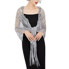 20s Themed Party, 1920s Shawl, Flapper Outfit, Flower Shawl, Braided Tassels, 1920s Accessories, Flapper Accessories, Art Deco Party, Gatsby Costume