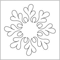 a black and white drawing of an abstract flower with leaves in the center, on a white background