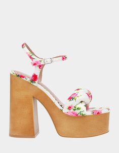 MANDEE WHITE MULTI | Women's Floral Heel – Betsey Johnson Fabric Platform High Heel Sandals, Fabric High Heel Platform Sandals, High Heel Fabric Platform Sandals, White Ankle Strap Heels With Floral Print, White Floral Print High Heel Sandals, Multicolor Floral Print Synthetic Sandals, White High Heel Sandals With Floral Print, Synthetic Floral Print Ankle Strap Heels, White Floral Print Heels For Summer