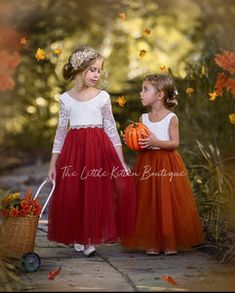 Orange Flower Girl, Fall Flower Girl Dresses, Fall Flower Girl, Fall Wedding Diy, Long Flower Girl Dresses, Boho Flower Girl, Fairytale Princess, Lace Flower Girls, Orange Long Sleeve