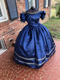 Plus Size Navy Satin Civil War Ballgown-one size available at CumberlandRiverSutlery.com Plus Size Navy, Plaid Ribbon, More Photos