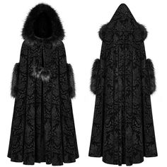 Gothic Winter Gorgeous Hooded Cloak for Women Gothic Winter Cape Outerwear, Gothic Cape Outerwear For Winter, Winter Costume Cape Outerwear, Winter Costume Cape, Winter Costume Outerwear With Faux Fur Lining, Apocalypse Clothing, Long Cape Coat, Winter Cloak, Medieval Modern