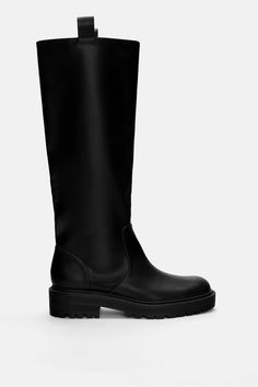 Flat knee-high boots - pull&bear Pull And Bear Knee High Boots, Flat Black Boots, Long Boots Black, Flat Knee High Boots, Knee Boots Flat, Black Flat Boots, Knee High Boots Flat, Boot Pulls, Black Knee High Boots