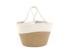 Type: Beach bag / Shopping basket Materials: Cotton rope, jute Color: White and beige Uses: Handbag, beach bag, shoulder bag Dimensions: 47 x 22 x height 27-41 cm (Length x Width x Height) This tote basket beach bag is the perfect accessory for your sunny days by the sea or for your summer getaways. Made from cotton rope and jute, it offers a harmonious blend of natural style and comfort. The contrasting colorways of white and beige add a touch of freshness and elegance to this bag, allowing it to easily match a variety of outfits and styles. The lined handles provide additional comfort when carrying, whether you carry it in your hand or on the shoulder. With generous dimensions of 47 x 22 x height 27-41 cm, this bag provides ample space to carry all your beach essentials, such as towels, Casual Cream Jute Bag, Beige Canvas Beach Bag For Shopping, Cream Canvas Beach Bag For Summer, Cream Bucket Straw Bag For Beach Season, White Natural Fiber Tote Beach Bag, Eco-friendly Cream Bucket Bag With Braided Handles, White Canvas Beach Bag, Casual White Straw Bag For Beach Season, Beige Canvas Bag For Summer Shopping