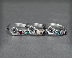 Birthstone Flower Ring - (choose # of stones) – LE Jewelry Designs Unique Mothers Rings, Birthstone Crystals, Birthstone Ring Mothers, Mothers Ring, Mixed Metal Rings, Nature Inspired Rings, Ring Flower, Mother Rings, Synthetic Opal