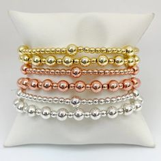 Gold Bead Bracelet | Silver Bead Bracelet | Rose Gold Bead Bracelet – Belle & Ten Adjustable Stackable Beaded Bracelets, Adjustable Stackable Round Beaded Bracelets, Trendy Hypoallergenic Round Beaded Bracelets, Elegant Stacked Bracelets With Round Beads, Everyday Stackable Round Beaded Bracelets, Elegant Adjustable Stacked Beaded Bracelets, White Round Beads Bracelets For Layering, Minimalist Stackable Beaded Bracelets, Minimalist Stackable Stretch Bracelet With Round Beads