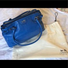 Nwt Coach Bag In Blue With Multi-Compartments Classic Blue Satchel For Shopping, Designer Blue Satchel For Everyday Use, Blue Shoulder Bag With Handle Drop For Office, Formal Blue Bag With Handles, Designer Blue Bags For Everyday Use, Classic Blue Bag For Shopping, Blue Designer Satchel Shoulder Bag With Dust Bag, Classic Blue Bags With Handles, Blue Coach Bag For Everyday Use