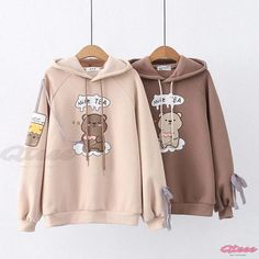 Qteee - Playful Bear Character Print Cozy Oversized Hoodie in Plush Fabric Fall Cartoon Print Hooded Hoodie, Bear Character, Coffee Sizes, Bear Hoodie, Cartoon Bear, Bear Cartoon, Cute Bear, Cute Bears, Oversize Hoodie