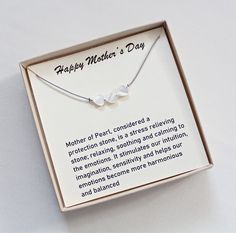 These beautiful mother of pearl heart necklace are handcrafted by me. Perfect gift birthday gift for grandma or 60th birthday gift for her! Mother of pearl 6-7mm hearts are showcased along with 2mm sterling silver beads hand knotted on grey silk cord. Clasp is sterling silver. Lightweight and sits comfortably on his neck. Metaphysical meaning of Mother of Pearl: Mother of Pearl, considered a protection stone, is a stress relieving stone; relaxing, soothing and calming to the emotions. It stimula Silver Pearl Necklace Gift For Mother's Day, Silver Pearl Necklace For Mother's Day Gift, Mother's Day Adjustable Heart Beads Necklace, Mother's Day Adjustable Heart Bead Necklaces, Personalized Pearl Necklace For Anniversary And Mother's Day, White Heart Necklace For Mother's Day Gift, Personalized Pearl Necklace For Anniversary On Mother's Day, Mother's Day White Heart Necklace Gift, Silver Heart Pendant Pearl Necklace As Gift