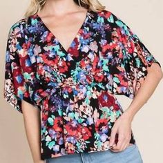 Bombom Flowy Floral Oversized Tunic Top V-Neck Short Sleeve Multicolor Small, Nwt Brand: Bombom Size: 2pcs Small Color: Multicolor Style # Ta1840 Original Price: $37.00 Details/Features: Floral Short Sleeve V-Neck Tunic Top Waist: 12" Length: 23" Materials & Care: 94% Polyester, 6% Spandex Hand Wash Cold New With Tags Or New Without Tags Pet Friendly - Smoke Free Home Same Or Next Day Shipping Multicolor Floral Print V-neck Blouse, Printed V-neck Top For Brunch, V-neck Printed Tops For Brunch, Black V-neck Printed Blouse, Multicolor Floral Print V-neck Top, Multicolor V-neck Top For Brunch, Multicolor V-neck Top For Spring, Trendy Floral Print V-neck Tops, Black Printed V-neck Top