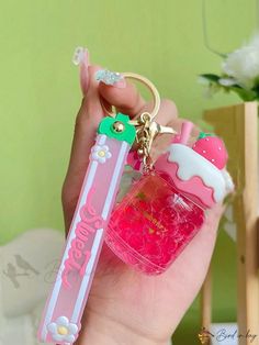 Bird in Bag - Floating Acrylic Jelly Keychain Design Backpack with Key Pendant for Women and Kids Pink School Bag With Keychain, Trendy Pink Travel Keychain, Trendy Pink Keychain For Everyday Use, Cup Keychain, Fruit Cup, Strawberry Design, Design Backpack, Embellished Bags, Fruit Cups