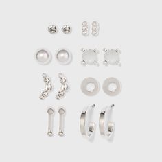 Zinc Stud Earring Set 8pc- A New Day Silver, Women's, MultiColored Silver Earrings Pack, Silver Earrings Set, Earrings Pack, Earring Sets, Nickel Free Earrings, Butterfly Earrings Stud, Bar Studs, Opal Earrings Stud, Ear Cuff Earings