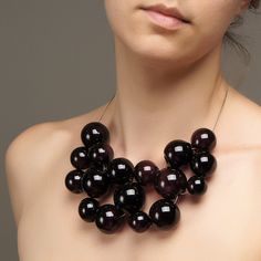 "This Black chunky necklace is made of glass in the lampwork technique, each bead is hand blown and unique. This Black bib beaded necklace is lightweight, stylish and elegant and will become a versatile and irreplaceable addition to your everyday outfits! 💕 You will definitely look stunning in this glass bubble necklace! Dimensions: the necklace length is adjustable, 16 1/2\"-19\" inch (42-48cm). Materials: artist lampwork glass beads, metal fittings. 🎁 This big bead necklace will also be a gr Modern Black Round Beads Necklace, Modern Black Necklace With Round Beads, Black Glass Jewelry With Large Beads, Black Bib Necklace With Round Beads For Gift, Modern Black Glass Jewelry, Black Glass Beaded Necklaces With Round Beads, Black Glass Beaded Necklace With Round Beads, Unique Black Beaded Necklace For Party, Unique Handmade Black Bib Necklaces