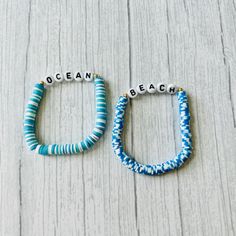 This cute and fun summer beach / ocean blue bracelet is light weight and comfortable for yourself or a gift for someone! These bracelets are good quality and handmade with love. They are made with polymer clay beads, elastic string, and letter beads. 📌All order will be shipped within 1-3 business days of purchase  📌All order are handing with great care and checked thoroughly before it is shipped to you  📌 Caring Tips:  *Roll the bracelets up your hand to your writs. *I recommend keeping your bracelets dry and away from water. Try to keep out of sunlight. Keep the bracelets dry and away from lotion, chemicals, and etc. It will help keep them looking new for much longer. *Excessive pulling or over stretching may cause the cord to break. Due to the chocking hazard, please do not let childr Bracelet Beach Summer, Handmade Blue Summer Jewelry, Handmade Summer Blue Jewelry, Blue Summer Style Jewelry Gift, Summer Style Blue Jewelry Gift, Ocean-inspired Beaded Bracelets For Beach, Blue Bracelets For Summer Beach, Adjustable Blue Beaded Bracelets For Beach, Bohemian Blue Personalized Friendship Bracelets