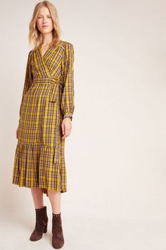 Nuuly | Dresses Yellow Plaid Dress, Trendy Dresses Summer, Blue Bodycon Dress, Wrap Maxi Dress, Yellow Plaid, Menswear Inspired, Maxi Wrap Dress, Plaid Dress, Anthropologie Dresses