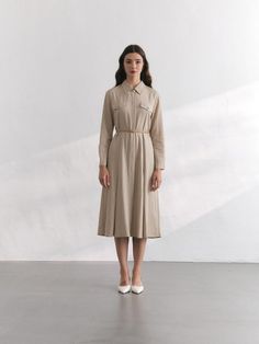 Composition : Outshell: 60%Cotton, 40%PolyesterColor : Beige_55, Beige_66Country of Origin : China Cream A-line Midi Dress For Work, Classic Beige Midi Dress For Fall, Chic Neutral Shirt Dress For Work, Beige Long Sleeve Formal Dress, Cream A-line Dress For Work, Long Sleeve Beige Casual Dress, Elegant Neutral Midi Dress For Fall, Elegant Mid-length Shirt Dress For Work, Elegant Cream Long Sleeve Shirt Dress