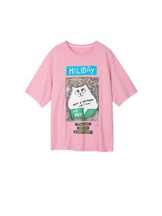 U-Cat Holiday Cartoon T-shirt – Urlazh New York Trendy Pink T-shirt With Screen Print, Oversized Pink Graphic Print T-shirt, Trendy Pink T-shirt With Text Print, Pink Relaxed Fit T-shirt With Letter Print, Trendy Pink Printed Tops, Pink Funny Print Crew Neck T-shirt, Pink Crew Neck T-shirt With Funny Print, Printed Pink Cotton Tops, Pink Printed Cotton Tops